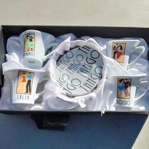 BIJOUX TERNER HOME Espresso Cup Saucer Dancing Set New Open Box
